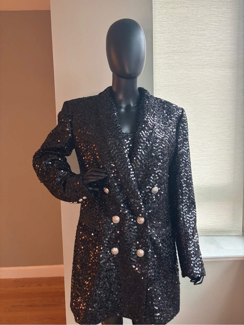 Balmain Black Sequin Blazer with matching under shirt like